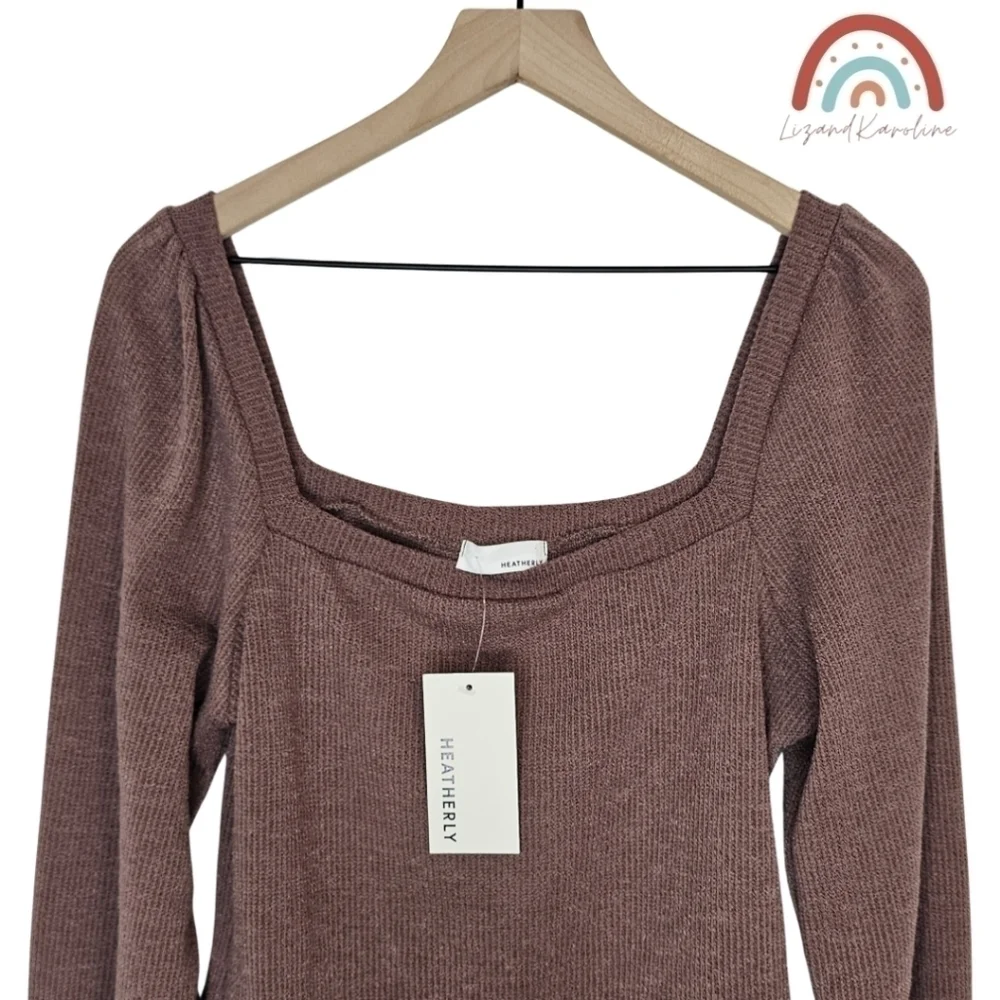 New! Heatherly Ribbed Knit Square Neck Sweater Top - Picture 4 of 11